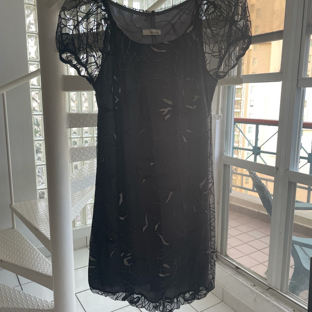 Kitty medium black bubble dress with silver floral details
